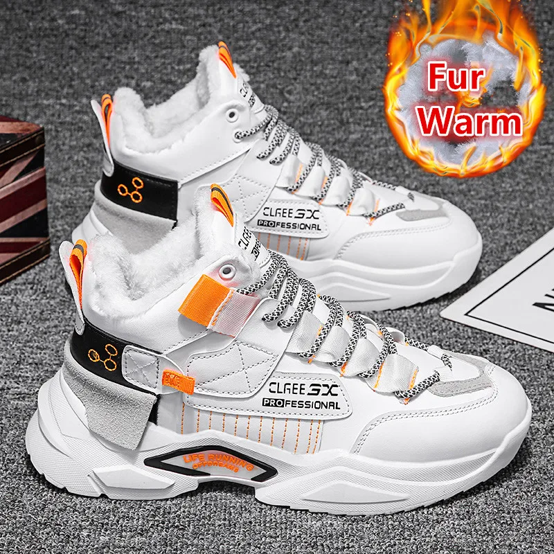 

New Winter Men Shoes Fur Keep Warm Trainers Snow Man Sneakers Lace-Up Rubber Platform Sport Shoes Men Chaussure Homme Zapatillas
