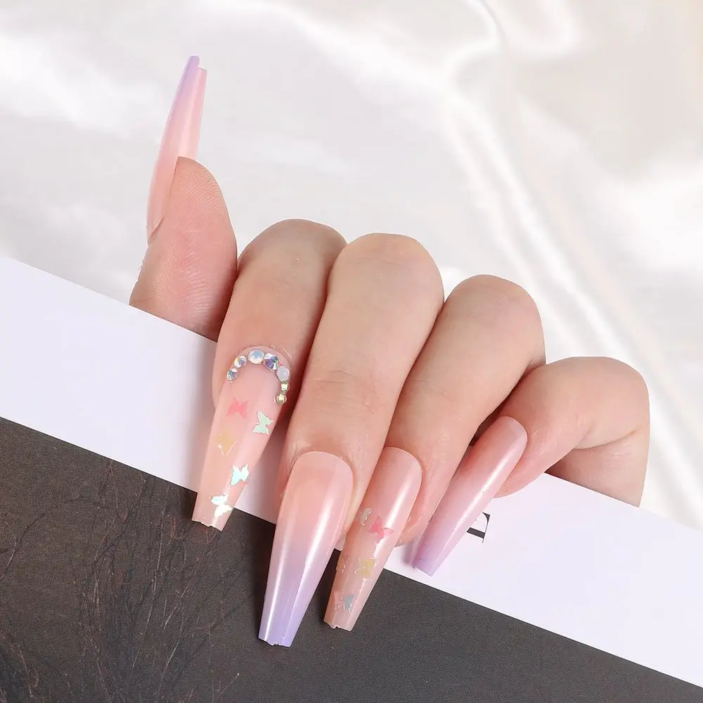 

24pcs Ombre Artificial Fake Nails Butterfly Ballet Coffin Fake Nails Wear Long Paragraph Manicure Patch Press On Nails Art Tips
