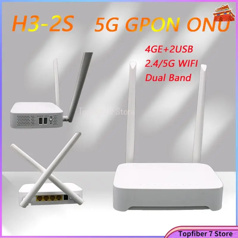 

5pcs H3-2S Dual Band WIFI 5G GPON ONU ONT 4GE+2.4G/5G WIFI Antenna Router Control No Power Second Hand