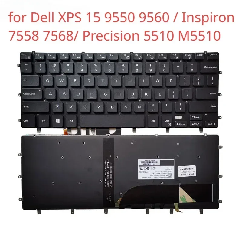 Фото Сменная клавиатура США для Dell XPS 15 9550 9560 Inspiron 7558 7568 Precision 5510 M5510, подсветка ноутбука без рамки №1