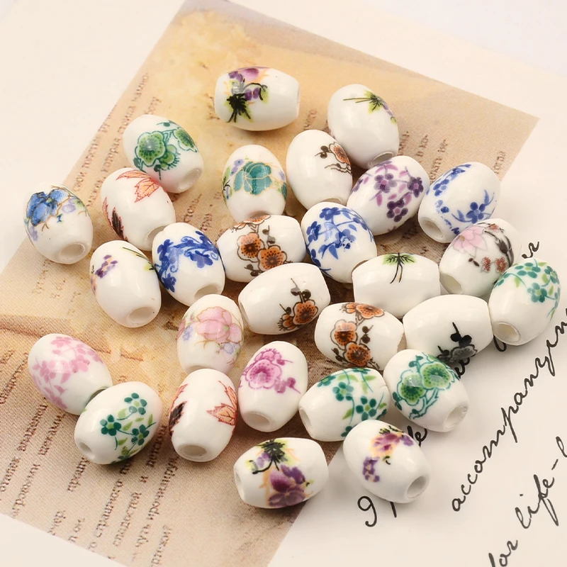 

Flower Patterns 8x10mm Oval Ceramic Beads 2.5mm Big Hole Porcelain Loose Spacer Beads Lot for DIY Crafts Bracelet Jewelry Making