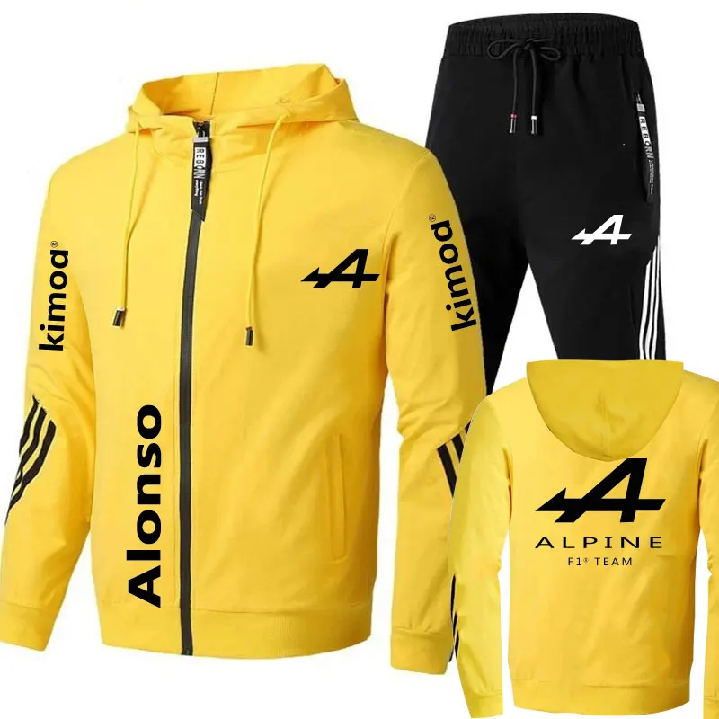 

Summer Formula One Racer Alonso F1 Alpine team Racing Fans Zipper Hoodies Tracksuit Men's Sets Clothes+Trousers Sweatshirt