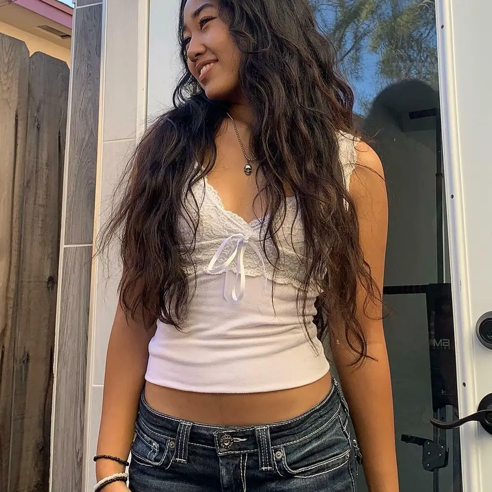 

Женский кружевной жилет Y2K с цветочным рисунком, облегающие майки без рукавов с глубоким V-образным вырезом, летняя кофта, эстетические обтя...