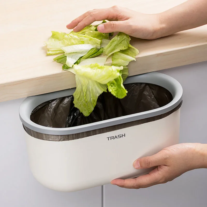 

Household Kitchen Cabinet Door Hanging Trash Can Plastic Storage Box Trash Basket Bin Without Lid Wall Mounted Sundries Holders