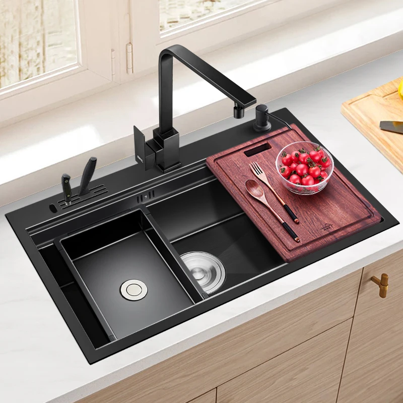 

Nano sink single-slot 304 stainless steel hand-washing basin multi-function with knife holder washbasin large household