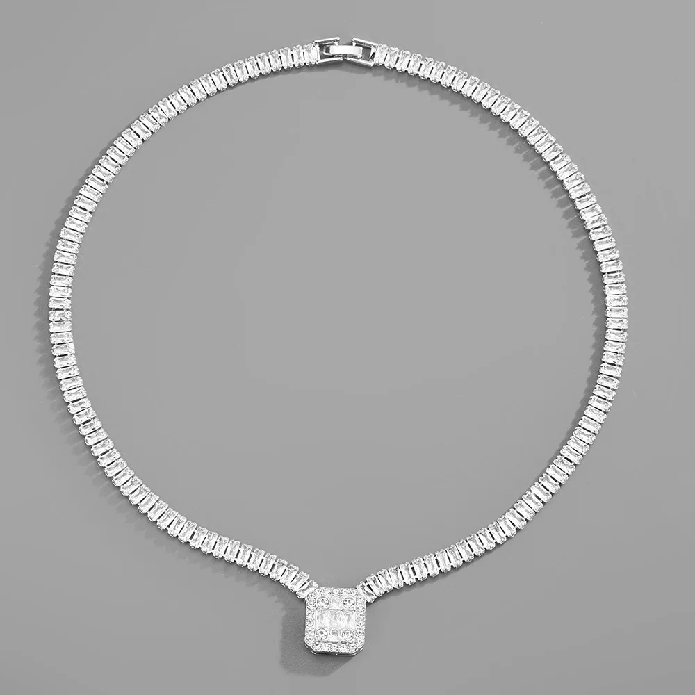 

Hip Hop Luxury Iced Out Rhinestone Square Pendant Necklace with 18inch Steampunk Men Charm Statement Women Jewelry New
