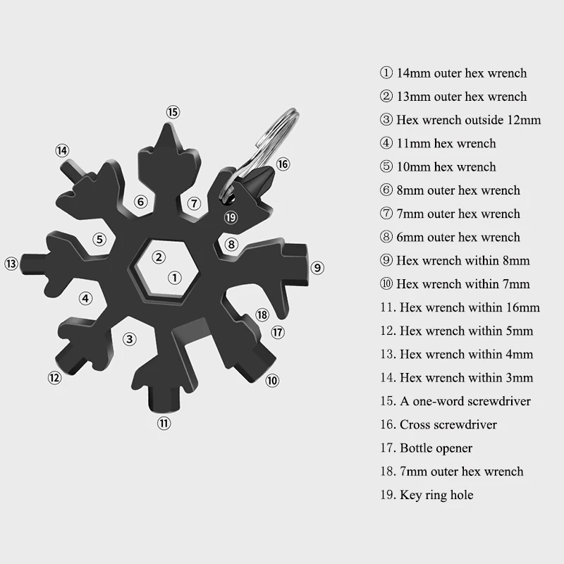 

18 in 1 Multifunctional Snow Wrench Torque Stainless Steel Mechanical Workshop Manual Tools Maintenance Snowflake Multitool