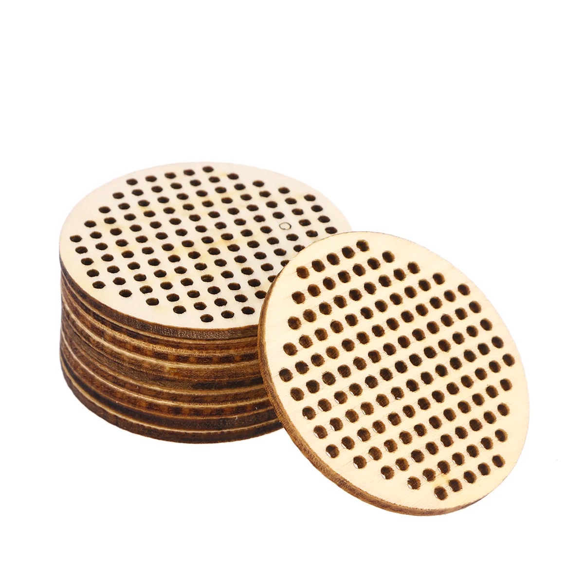

20pcs Circle Wooden Hanging Tags Round Blank Hole Paved Cross Stitch Ornament Crafts for DIY Engraving