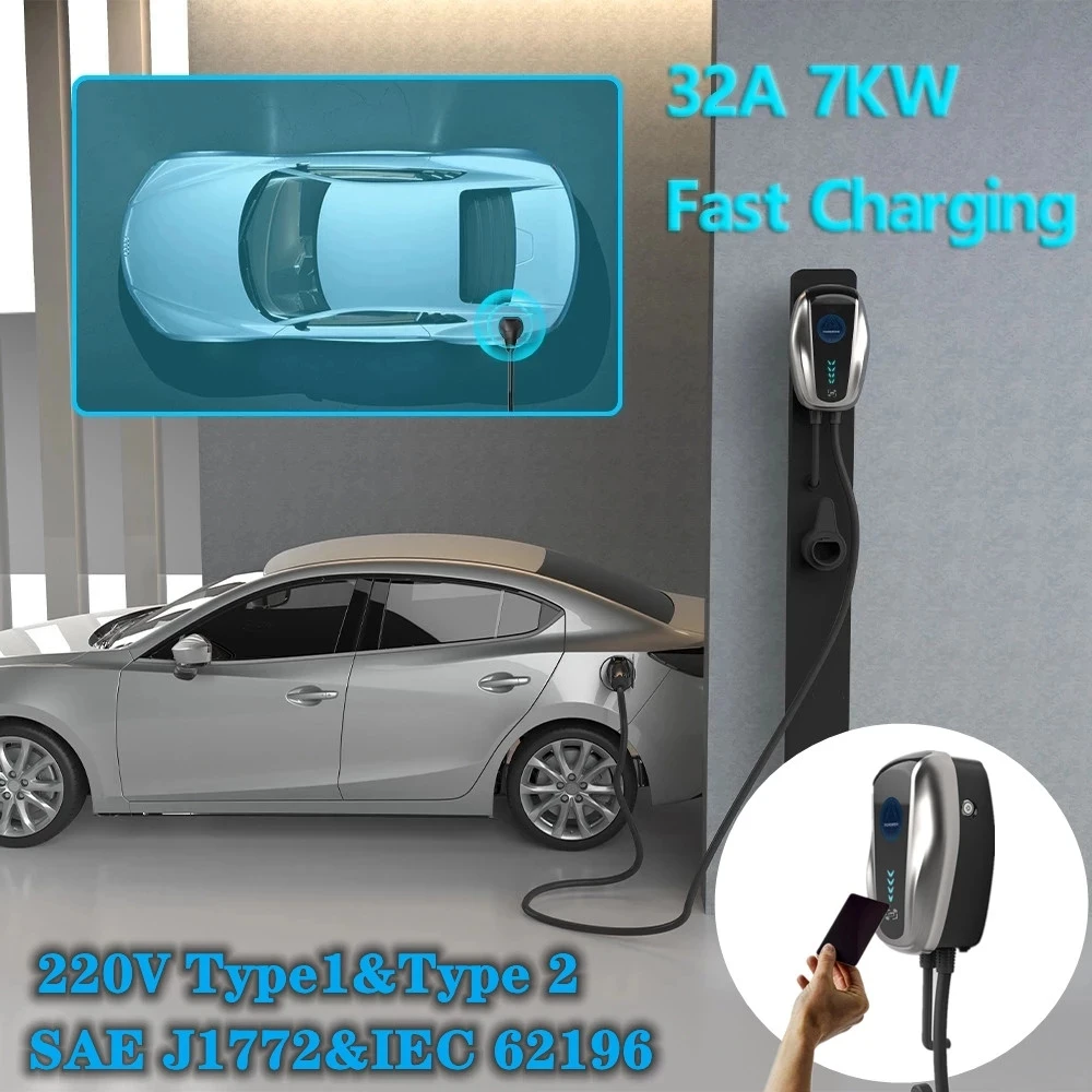 GKFLY 32A 7KW Type1 SAE J1772 Type2 IEC6219-2 EV зарядное устройство электромобиль зарядная станция