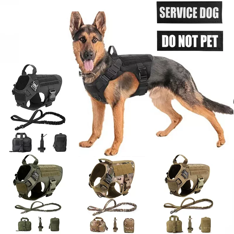 

Tactical Dog Harness And Leash Set Metal Buckle Big Dog Vest German Shepherd Durable Pet Harness For Small Large Dogs Training