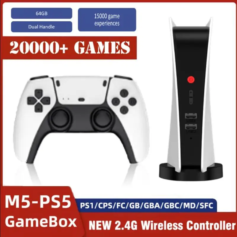 

M5-PS5 Video Game Console 4K Retro Gamebox 20000+Classic Games 2.4G Wireless Controller For PS1/CPS/FC/GBA Children Gift 2022