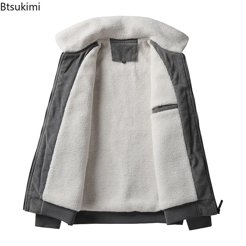 2023 Autumn Winter Men's Fleece Warm Thick Jackets Fur Collar Corduroy Coat Men Autumn Outwear Military Casual Jacket Men 5XL