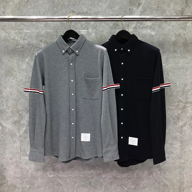 

Men's Shirt New Buttons Stripe Shirts Men Slim Losng Sleeve Casual Shirt Spring Autumn Cotton Solid Spring Men's Clothing