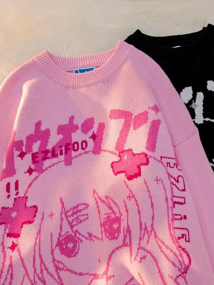 

Толстый женский пуловер с круглым вырезом, вязаный свитер с аниме, зимний Повседневный Топ, свободный свитер большого размера, женский свит...