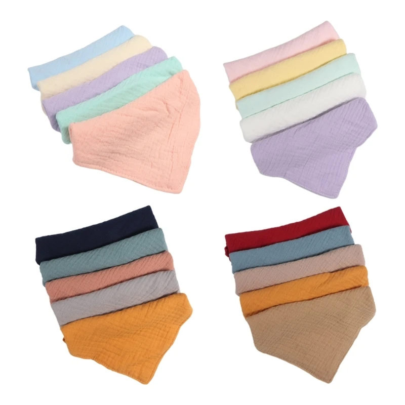 

Baby Bibs Bandana Solid Color Drooling Bib for Infant 0-12M Baby Wipe Towel High Absorbent Burp Cloth Feeding Bibs 5pcs