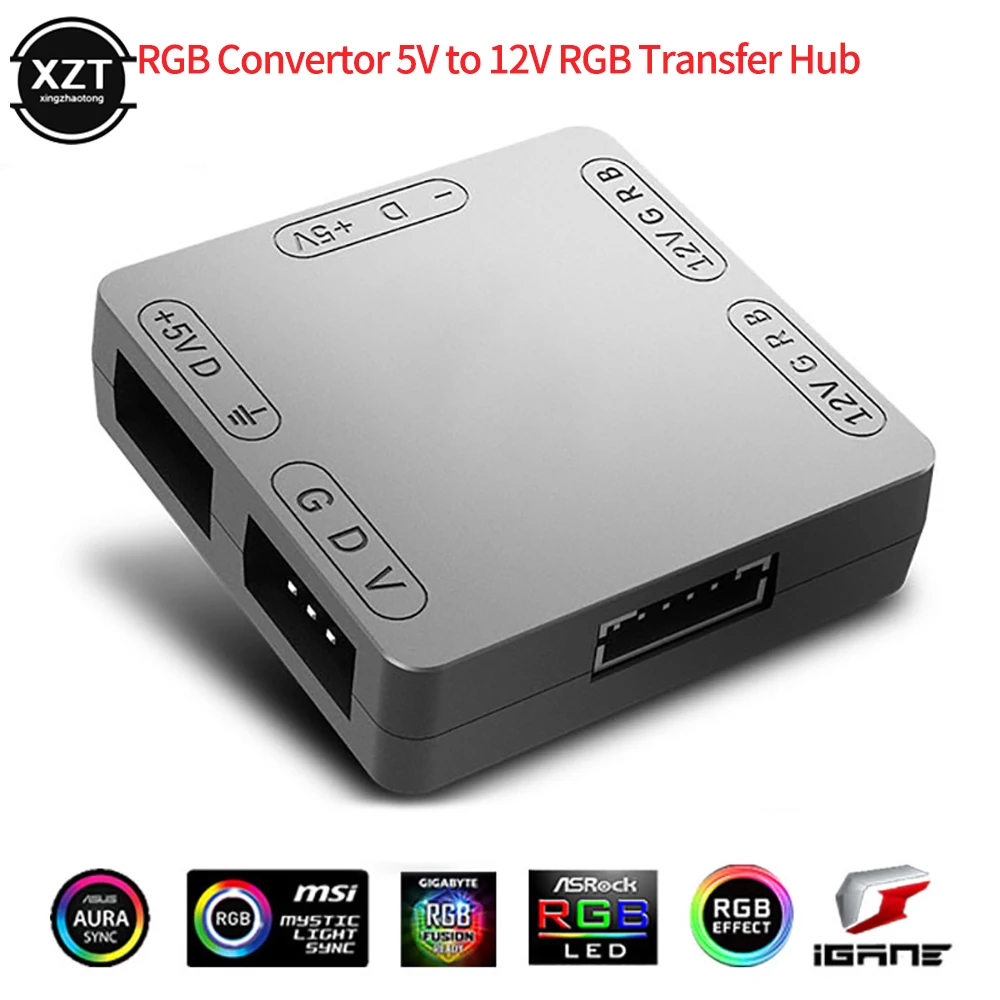 RGB Fan Convertor 5V 3Pin to 12V 4pin RGB Transfer Hub SATA Interface Magnet Installation for RGB 3PIN M/B ASUS Gigabyte and MSI