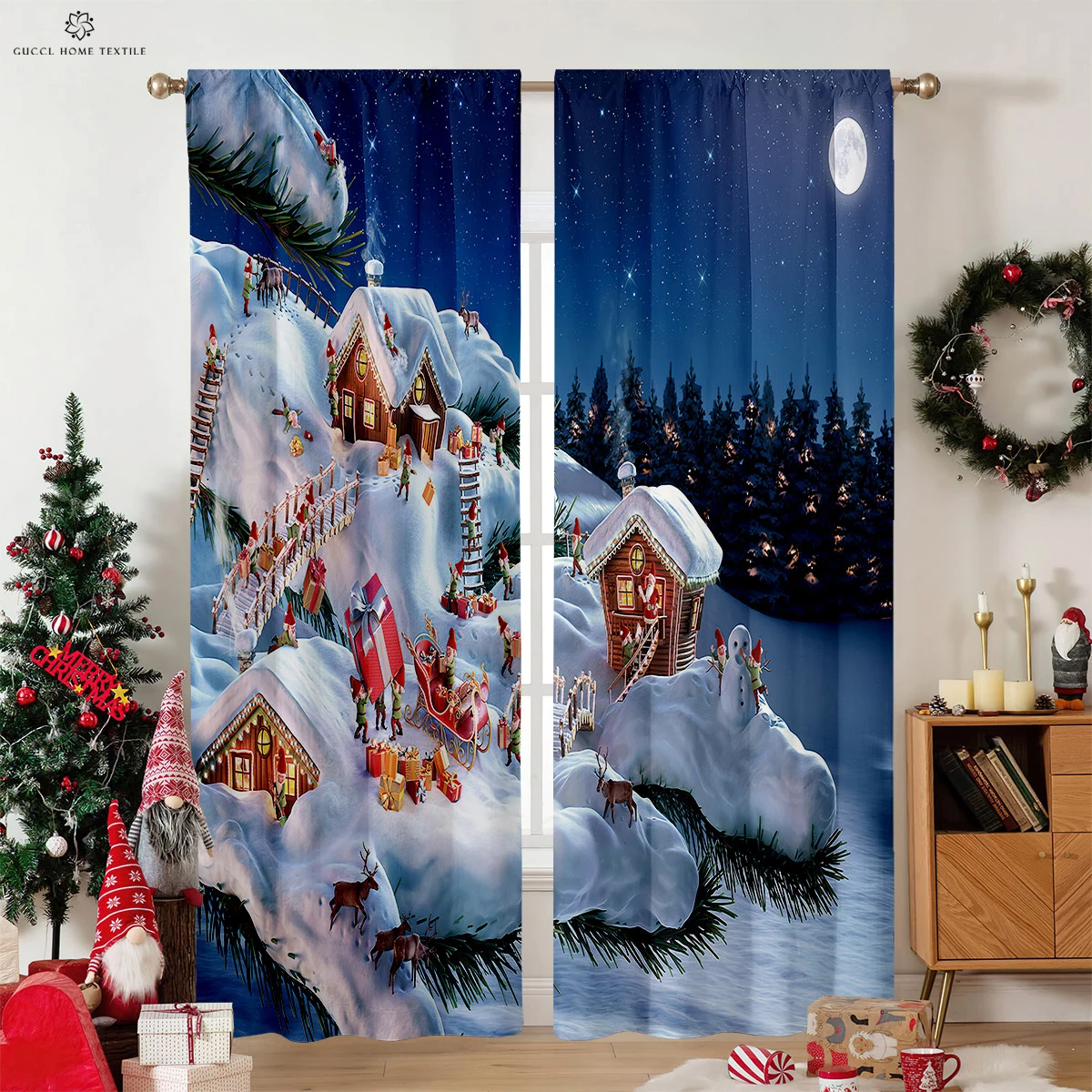 Рождественские шторы с 3D-принтом Санта-Клауса и снеговика праздничное украшение