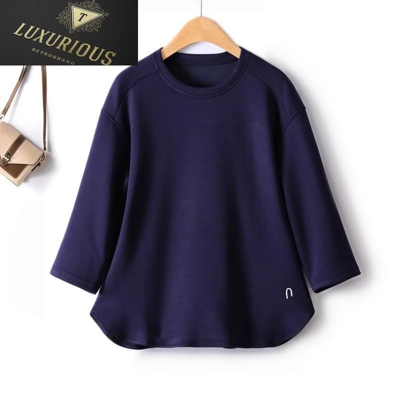 

Повседневный свитер большого размера, осень 2023, однотонные хлопковые простые футболки А-силуэта с вышивкой на Подоле и рукавами реглан в европейском стиле