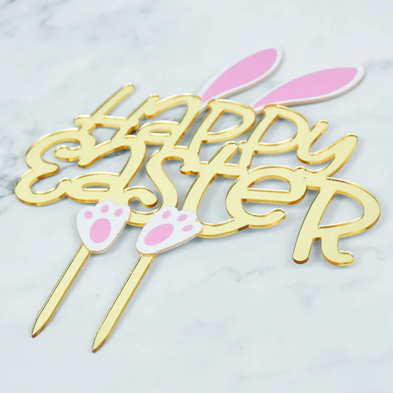 

1pc Gold Cake Toppers Card Acrylic Rabbit Cake Card for Happy Birthday Easter Party Baby Shower Wedding Dessert Decoration Tool