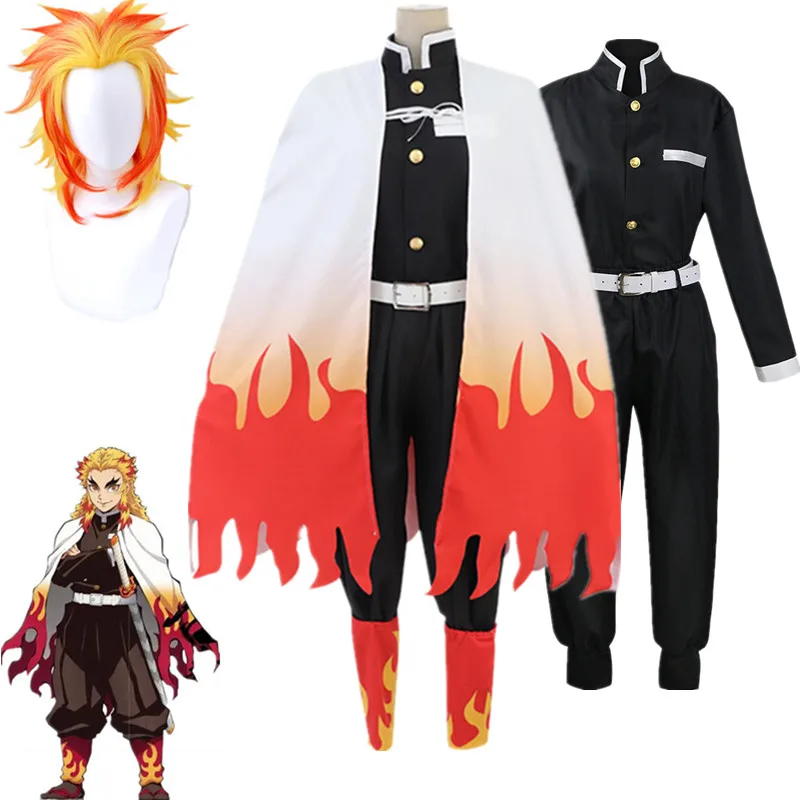 

Anime Demon Slayers Kimetsu no Yaiba Rengoku Kyoujurou Cosplay Costume Kimono Uniform Set Halloween Carnival Clothes