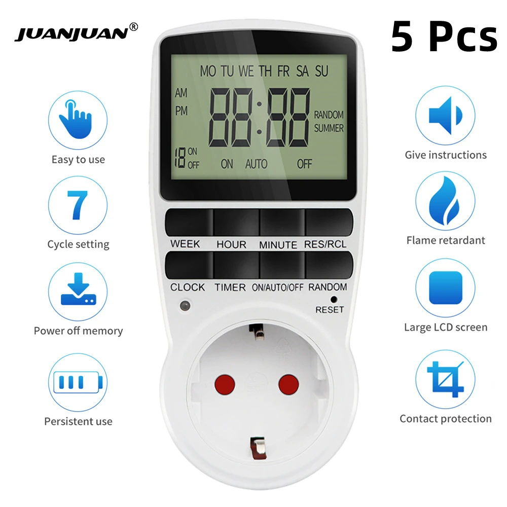 

5pcs/Set Digital Timer Switch Electronic 12/24 Hour Programmable Timing Socket EU UK Plug Outlet Kitchen Appliance Time Control