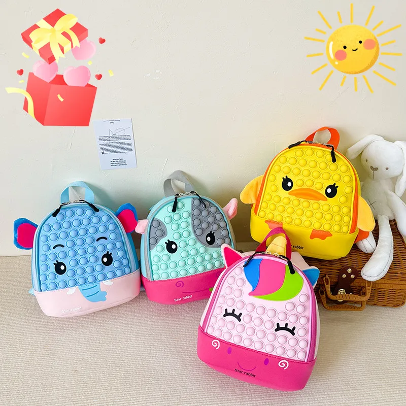 

Pop Animals Cartoon Backpack Pop Fidget Toys Antistress Bag for Baby Boys Girls Kawaii Schoolbag Kindergarten Birthday Present