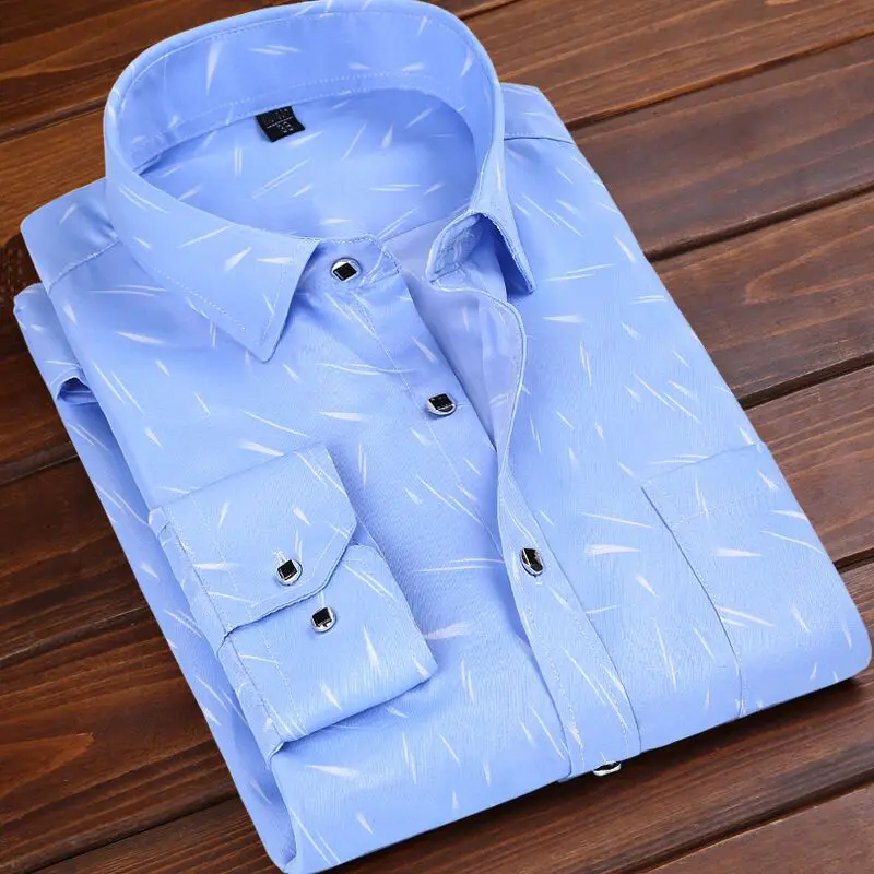 2022 Spring and Autumn New Korean Men's Long Sleeve Printed Shirt Business Casual Middle and Old Handsome Shirt