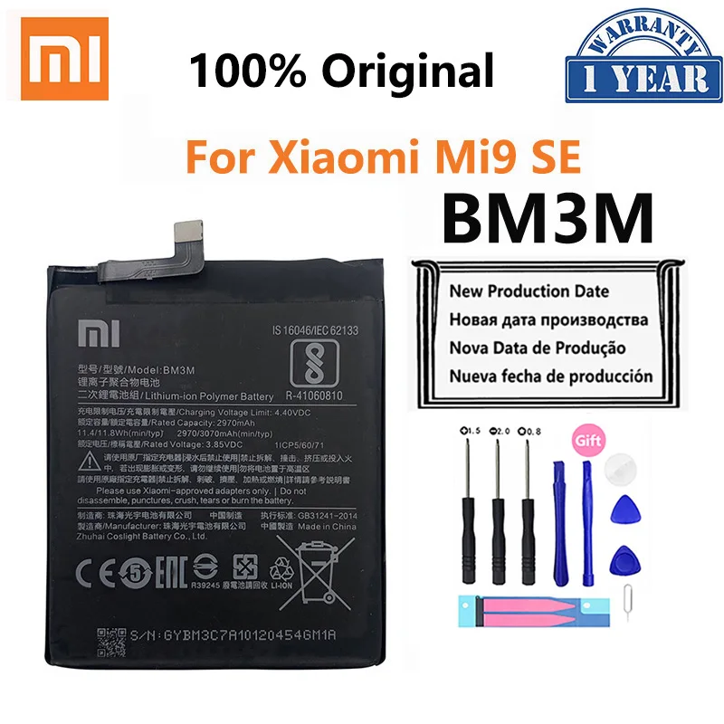 

2022 оригинальный сменный аккумулятор BM3M для Xiaomi Mi9 SE Mi 9SE 3070 мАч батареи для телефона большой емкости Бесплатные инструменты