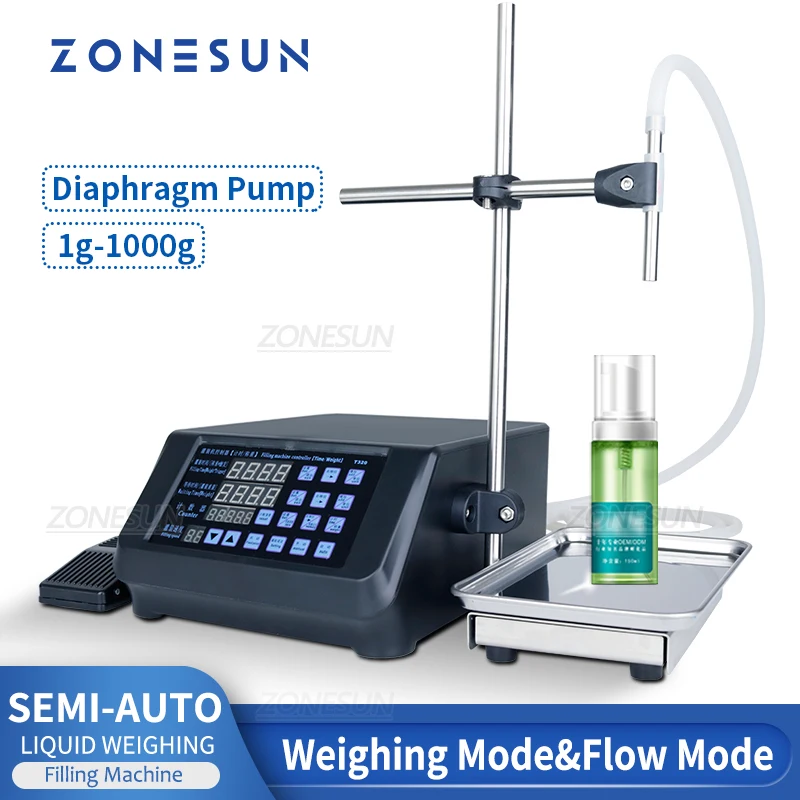 ZONESUN Liquid Filling Weighing Machine ZS-DPYT320 Desktop Semi-Automatic Bottle Diaphragm Pump Filler Juice Wine