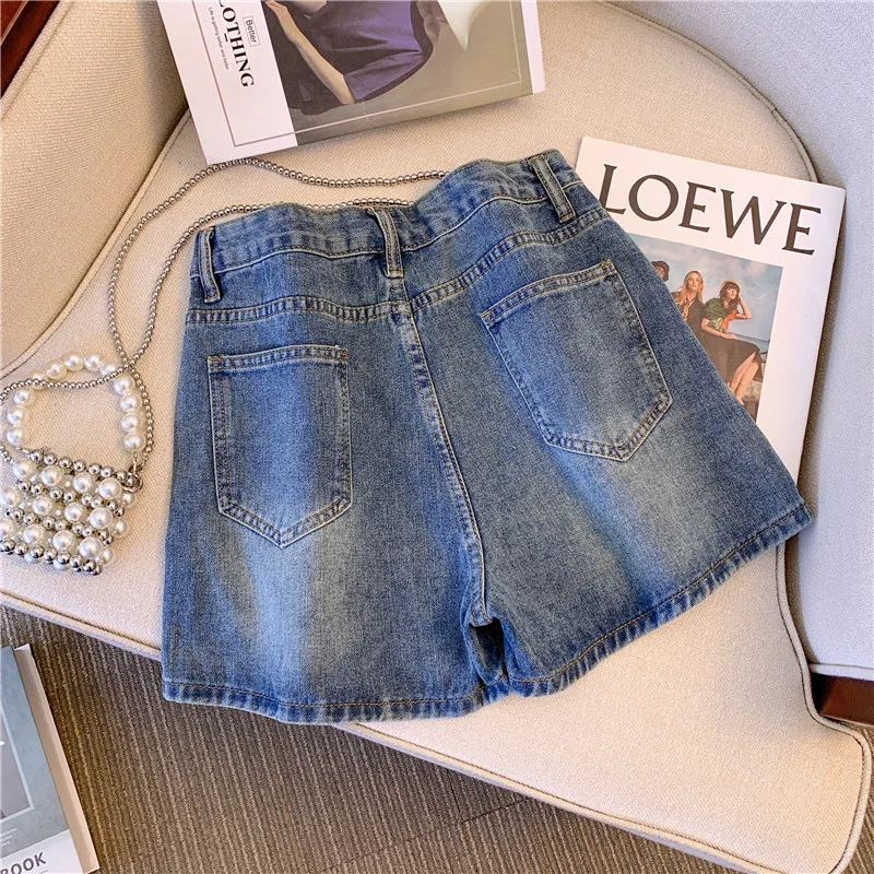 Casual Large Size Culotte For Women's Clothing 2023 Spring Summer New Fashion Slim Short Denim Shorts Skirts Black Blue AC424