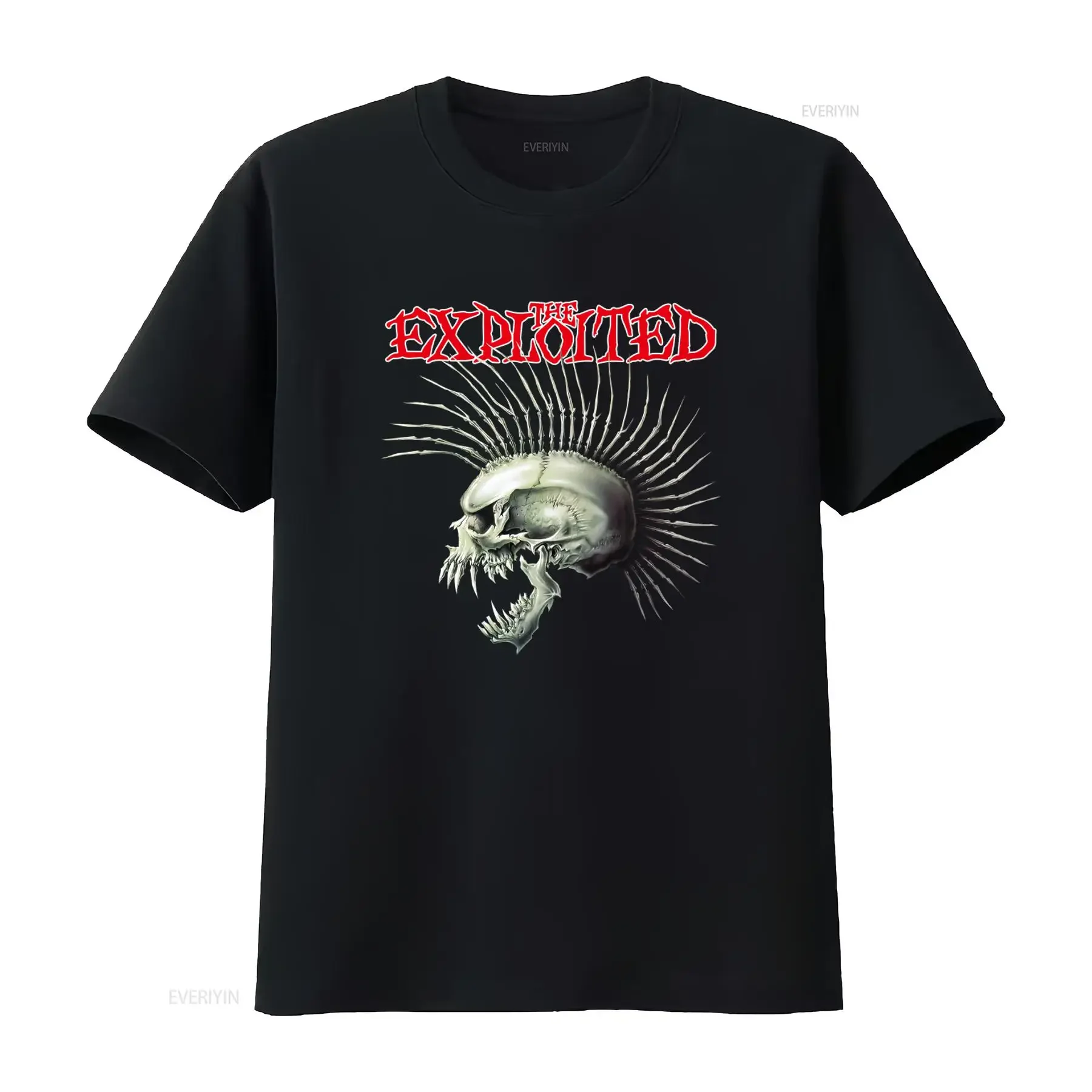 Фото Футболка The Exploited Skull Spikes в стиле панк-рок, черная, винтажная, с эффектом потертости, универсальная, модная, стильная №1