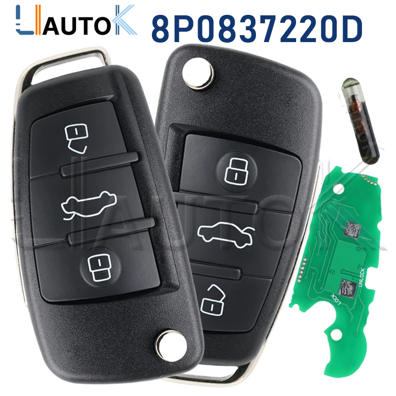 Фото Пульт дистанционного управления 8P0 837 220 D для Audi A1 A6L A6 A3 S1 S3 Q3 TT 2005+ 433 МГц ASK ID48 с чипом, 3 кнопки, выкидной ключ, 8P0837220D, без логотипа №4