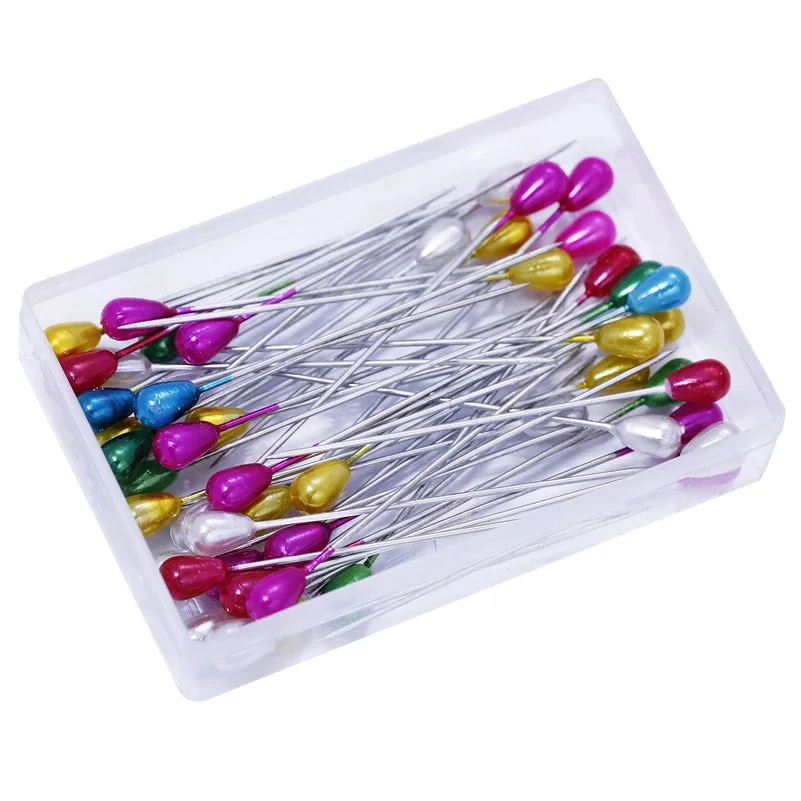 50Pcs Extra Long Pearl Head Pin Straight Sewing Pins for Corsage Dressmaking Florists with Plastic Box |