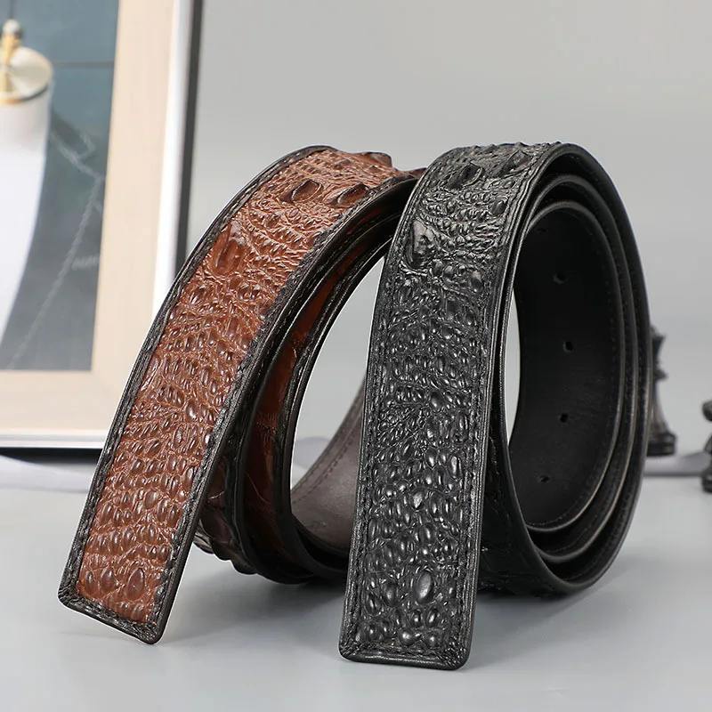 

The New Unisex 3.8CM Width Imitation Crocodile Bone Pattern Top Layer Leather Belt Without Buckle Business All-match Luxury Belt