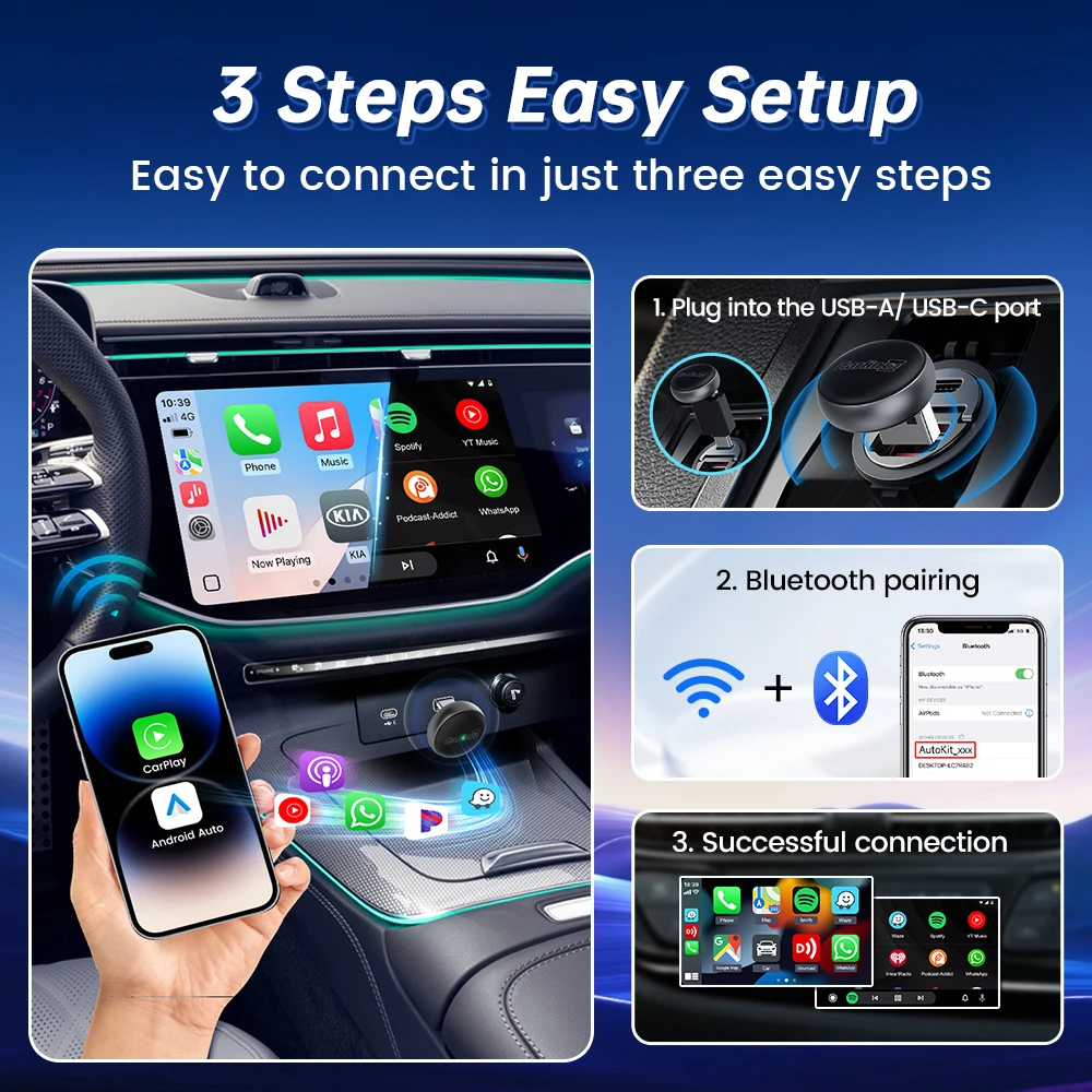 Фото Беспроводной адаптер CarlinKit MINI Ultra 3, проводной к беспроводному Android Auto Box, USB-ключ Plug and Play, Wi-Fi, автоматическое подключение №3
