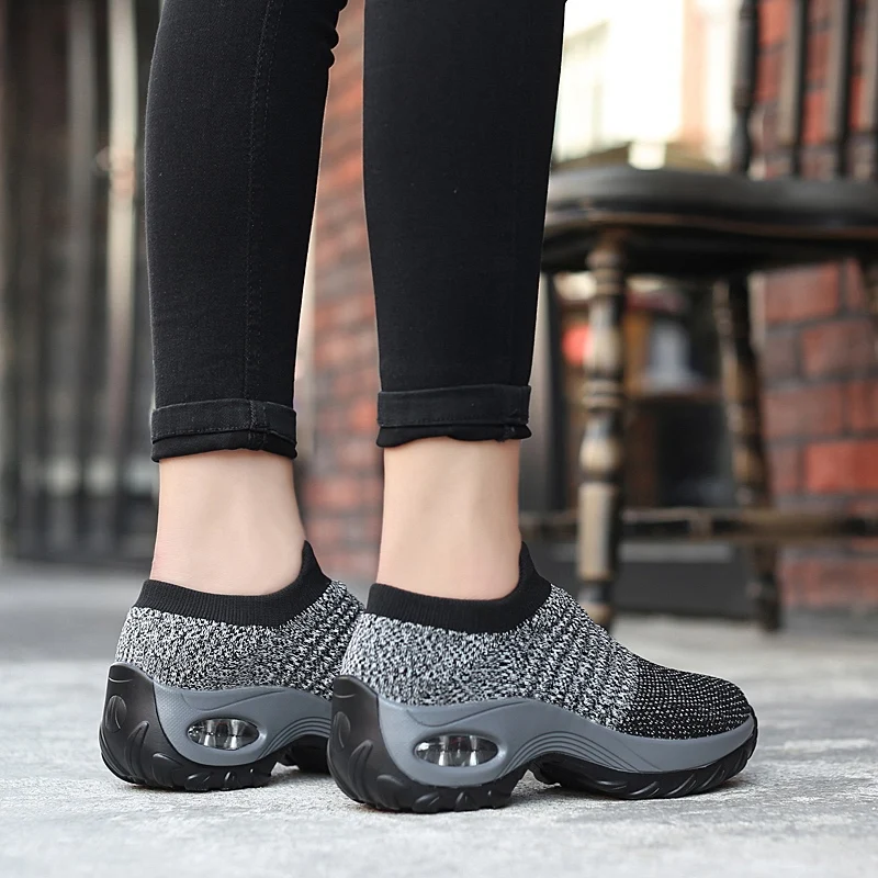 Women Sock Shoes Breathable Walking Shoes High Increasing Athletic Sneakers Knitted Outdoor Casual Loafer Shoe Plus Size 44