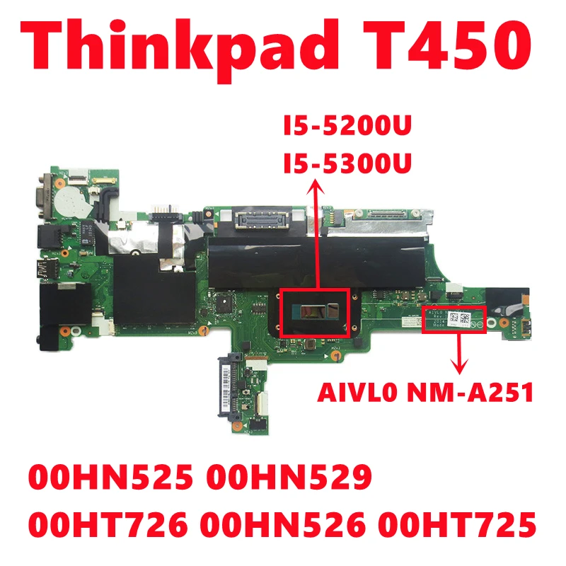 

00HN525 00HN529 00HT726 00HN526 00HT725 For Lenovo Thinkpad T450 Laptop Motherboard AIVL0 NM-A251 W/ i5-5200U I5-5300U 100% Test
