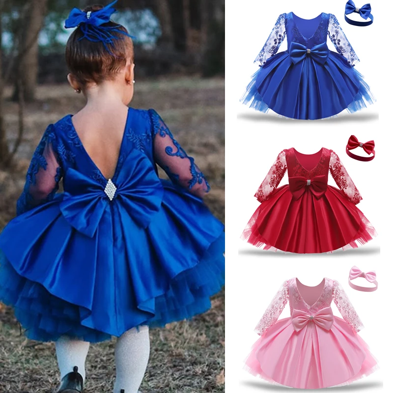 

Новогодний костюм для девочек, детское платье с открытой спиной и бантом для маленьких девочек, рождественское вечернее платье для выпускн...