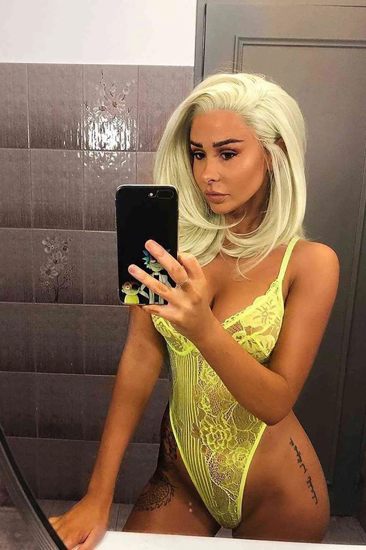 

2021 NEW SEASON Hot Sale Sexy Underwear Babydoll Neon Yellow Lace Pattern Trendy Strap Swimwear Hot Wear