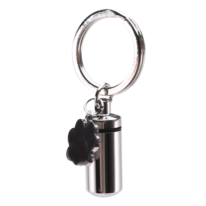 

Hot Sale Stainless Steel Pet Puppy Dog Charm Cylinder Keychain For Ashes Hair Memorial With Filler Kit And Bag