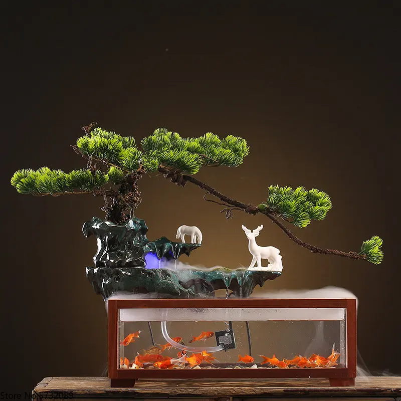 Fish tank water dispenser, humidifier, feng shui wheel decoration, rockery fountain landscape, home living room