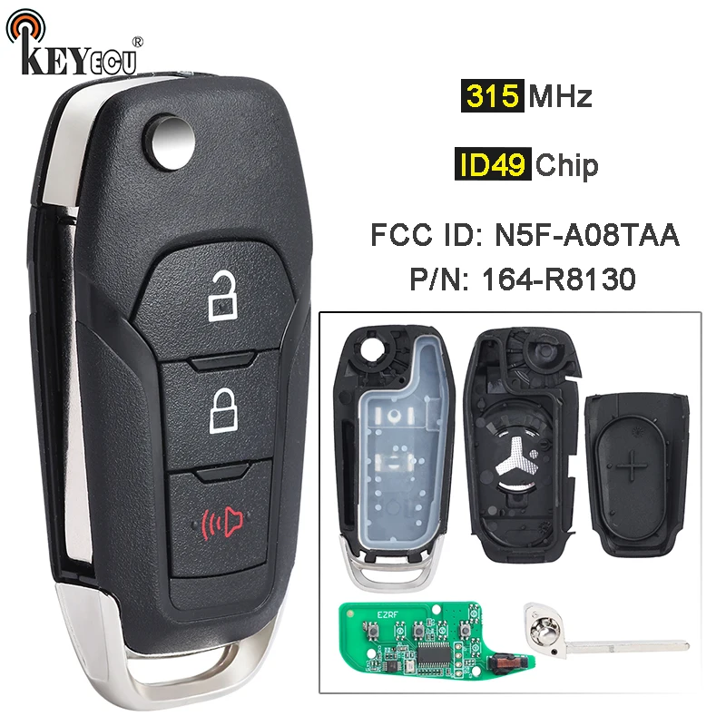 

KEYECU 315MHz ID49 Chip N5F-A08TAA P/N: 164-R8130 Keyless Remote Key Fob for Ford F-150 F-250 Explorer Ecosport F450 2015-2021