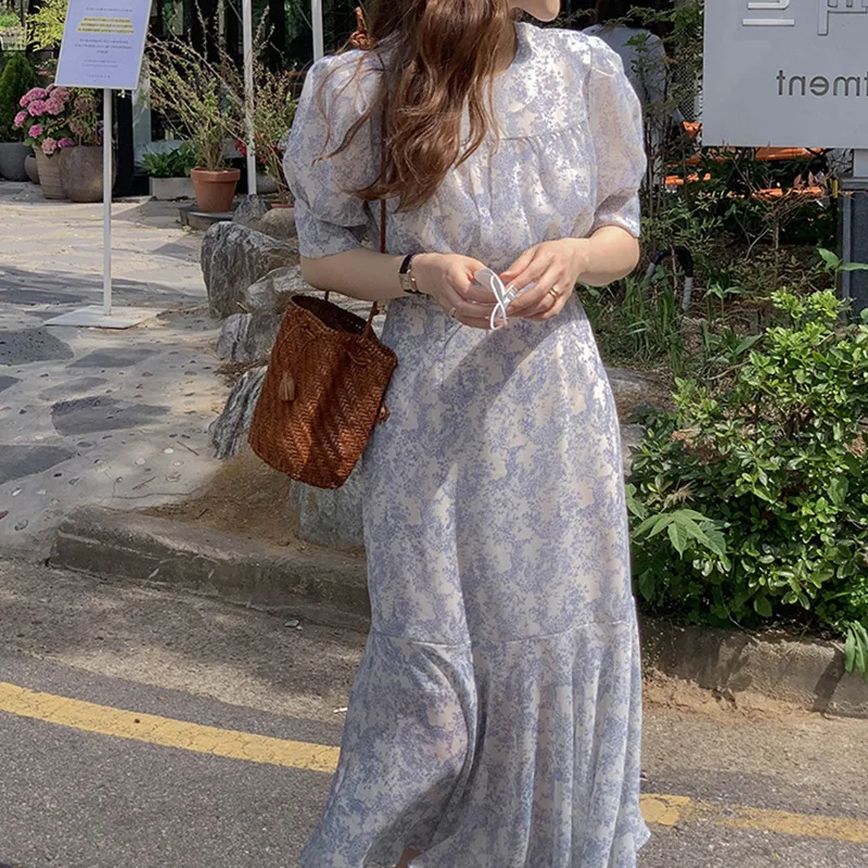 

2023 Summer Blue and White Porcelain Floral Dress