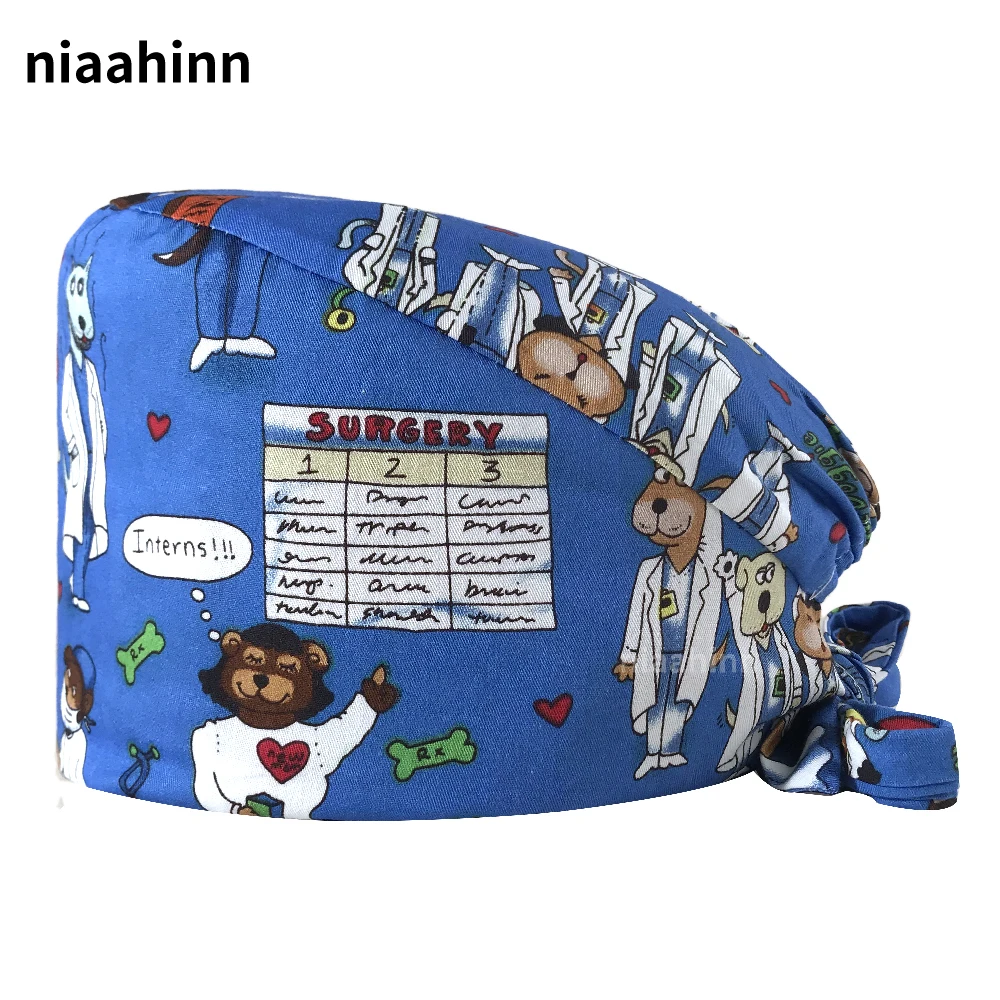 

Cute Animal Print Scrubs Women Caps Pet Clinic Doctor Work Scrubs Hats Breathable Scrub Nursing Cap Wholesale Nurse Surgery Hat