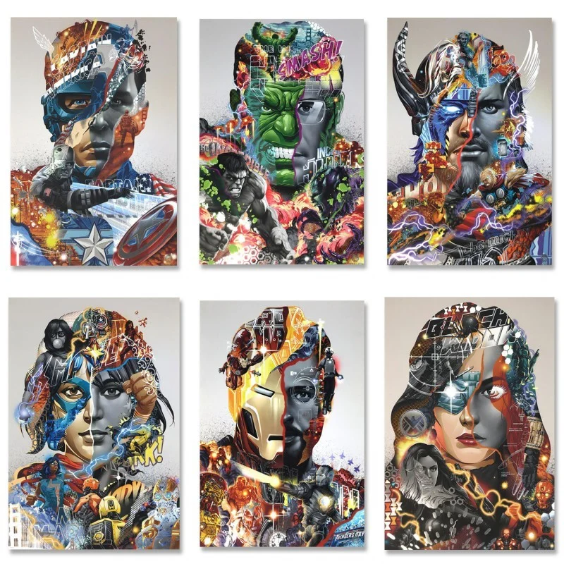 Настенная картина из комиксов Marvel, абстрактная строчка, Халк, Капитан Америка, Мстители, холст, художественный плакат, украшения для гостиной Настенная картина из комиксов Marvel, абстрактная строчка, Халк, Капитан Америка, Мстители, холст, художественный плакат, украшения для гостиной