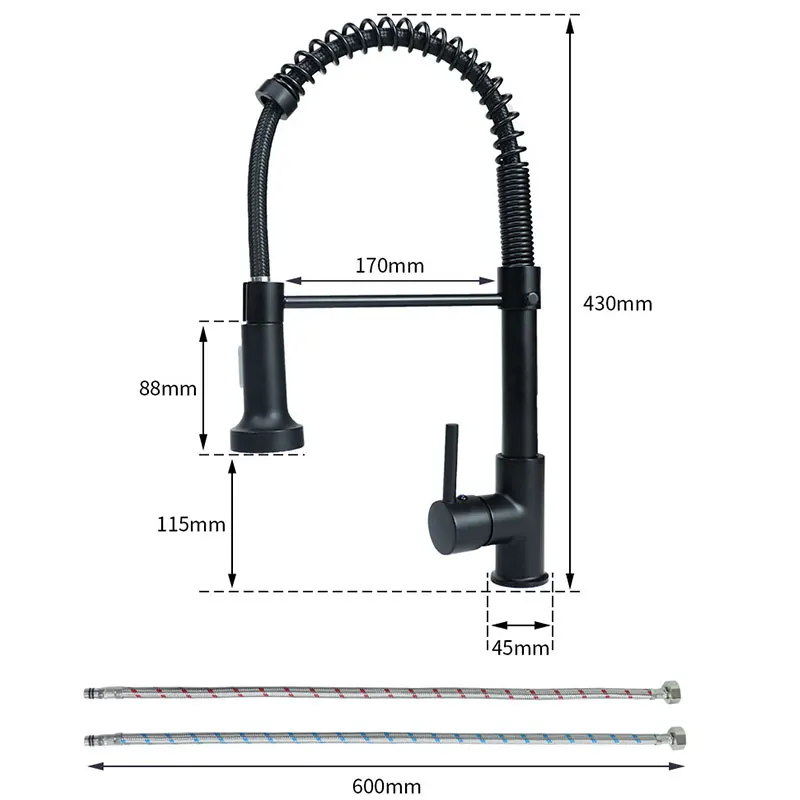 Матовый черный кухонный смеситель из матового никеля с одним отверстием и