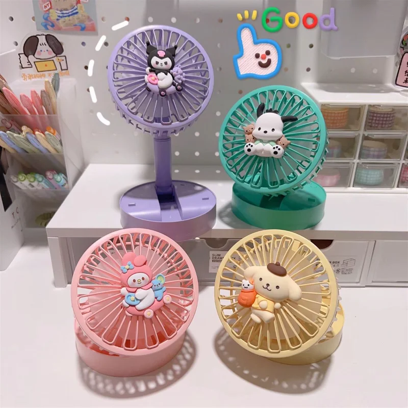

Sanrio Kuromi My Melody Pachacco Настольный вентилятор складной выдвижной 3-скоростной Регулируемый Электрический вентилятор бесшумный перезаряжаемый портативный