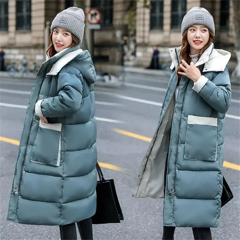

Новинка 2023, зимнее пальто, женская зимняя куртка, Женская пуховая куртка, Корейская Длинная женская парка выше колена с капюшоном из хлопка
