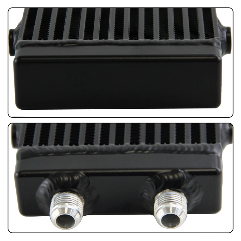 Маленький двойной проходной масляный радиатор "Core" с фильтром и адаптером термостатического клапана 80 градусов.