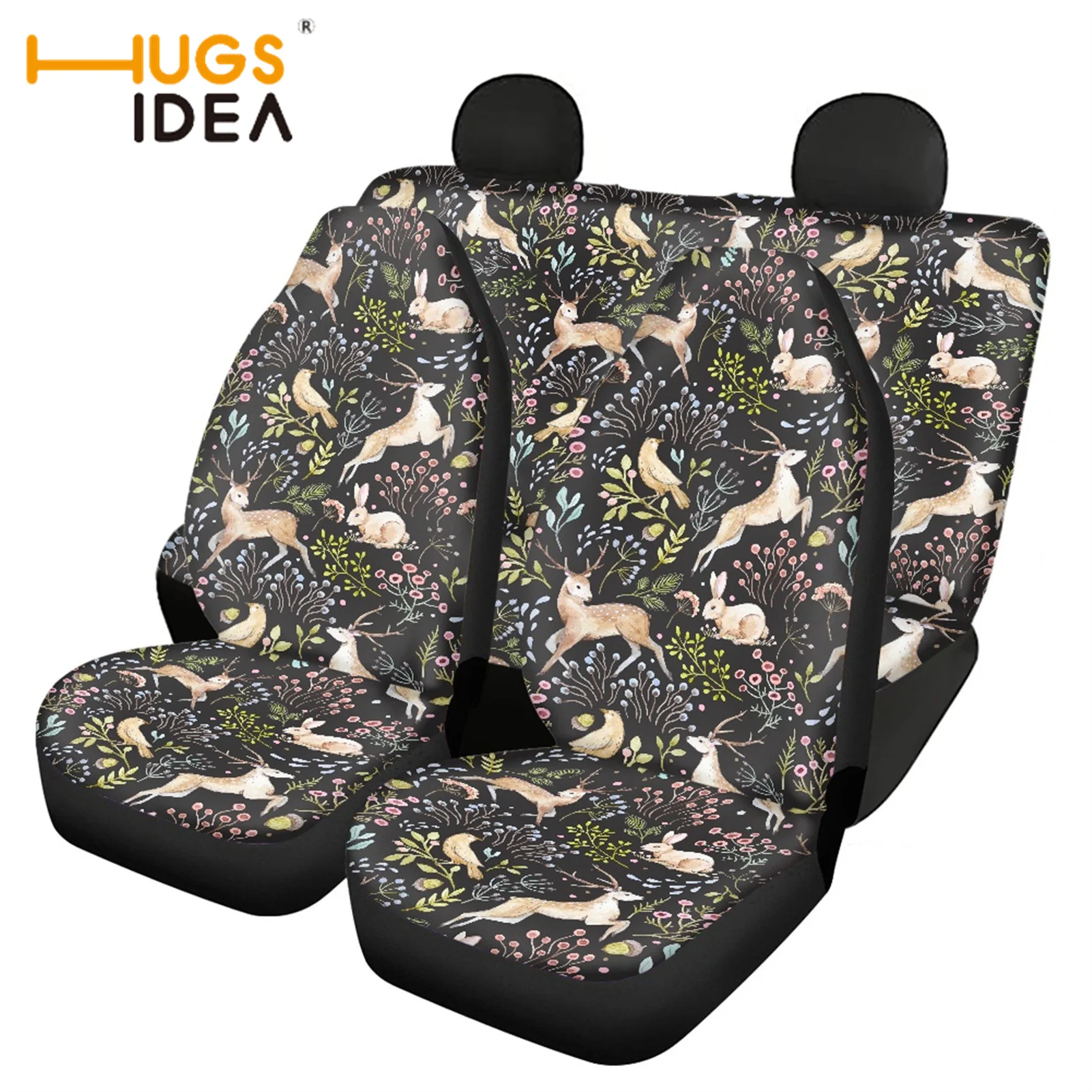 

HUGSIDEA Deer Floral Jungle Full Set Car Seat Covers fit Most Cars Fashion Vehicle Front/Back Seat Cover Protective for Adult